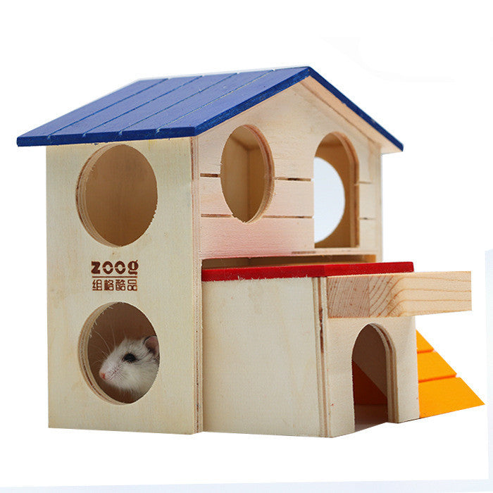 Wooden Hamster Chalet - Blue Top Villa for Small Pets