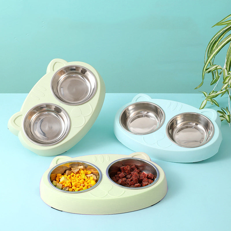 Stainless Steel Double Pet Bowls with No-Spill Stand - Food & Water Feeder - Petropolis 