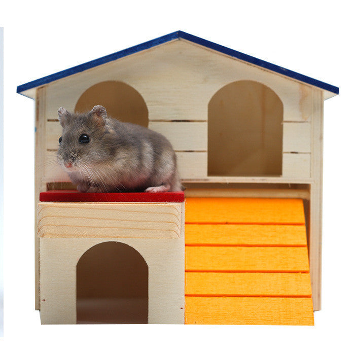 Wooden Hamster Chalet - Blue Top Villa for Small Pets