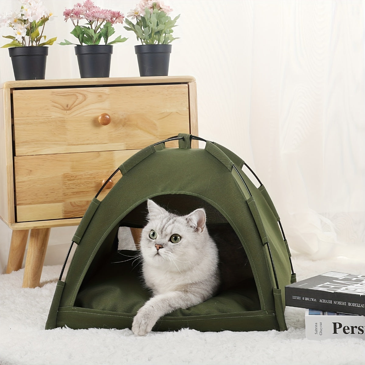 Portable Cat Tent Bed with Removable Non-Slip Soft Pad