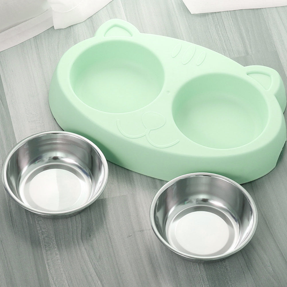 Stainless Steel Double Pet Bowls with No-Spill Stand - Food & Water Feeder - Petropolis 