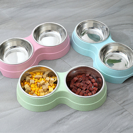 Stainless Steel Double Pet Bowls - Food & Water Feeder - Petropolis 