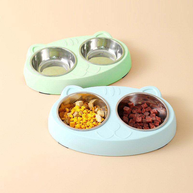 Stainless Steel Double Pet Bowls with No-Spill Stand - Food & Water Feeder - Petropolis 